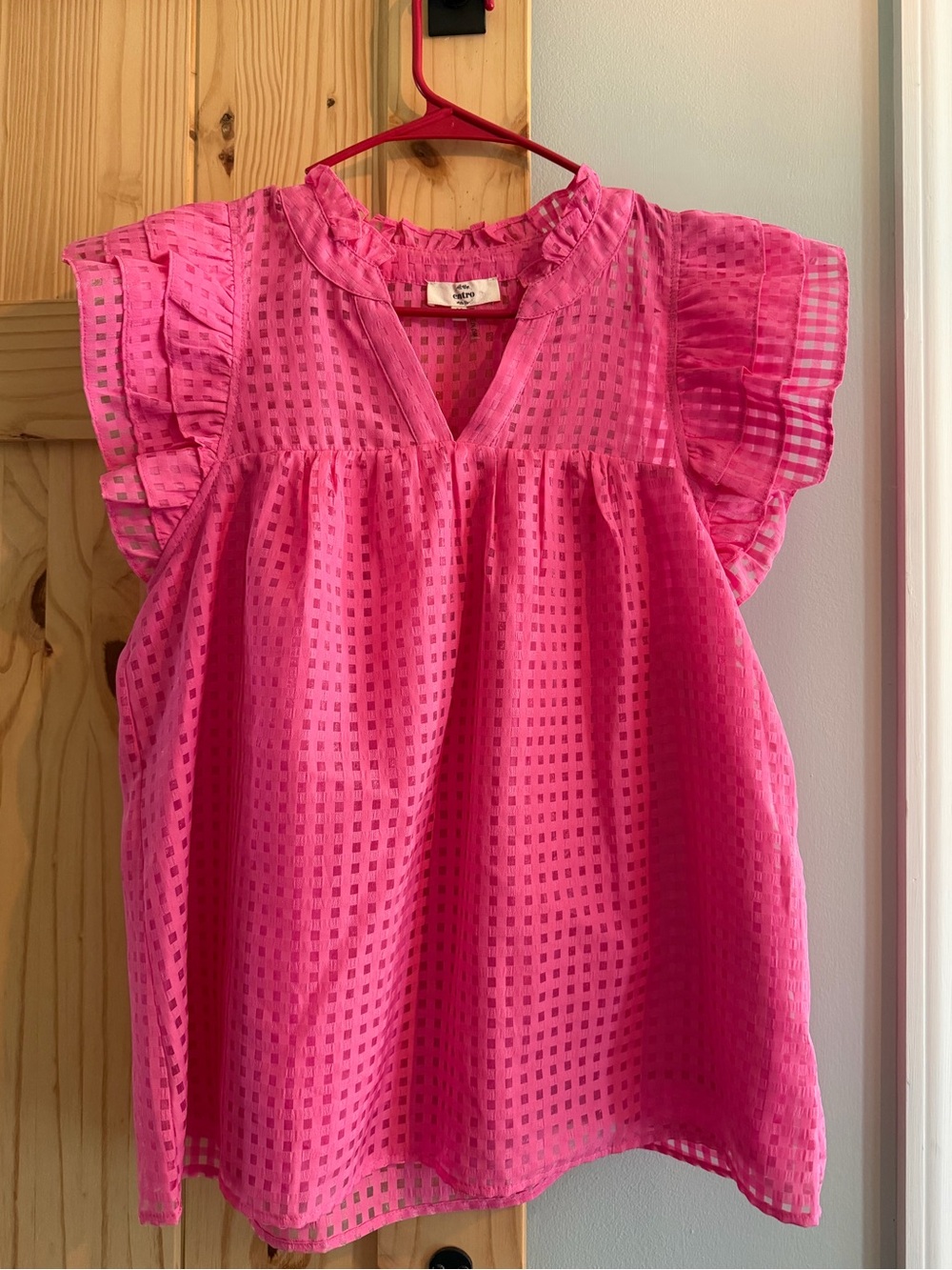 Womens Pink Flutter Sleeve Eyelet Top